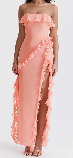 House of CB SARINA Apricot Ruffle Maxi Dress Size small thumbnail 1