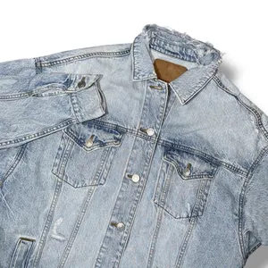 American Eagle‎ Denim Jacket Sz Small Trucker Type III 3 Ripped Distressing Long thumbnail 2