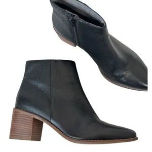 Seychelles Black Leather Ankle Boots Womens 7.5 Fall Boho Booties Stacked Heels thumbnail 2