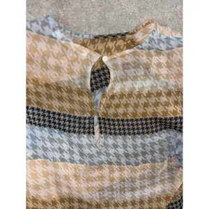 Roller Rabbit Womens Medium Popover Orange Blue Hounds Tooth Print Chiffon Sheer thumbnail 7