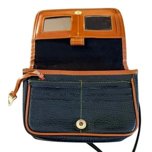 Dooney & Bourke Black Pebbled Leather Crossbody Wallet Organizer Brown Trim thumbnail 4