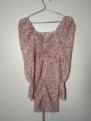 Beginning Boutique Pink Floral Ruched Mini Dress with Puff Sleeves thumbnail 3