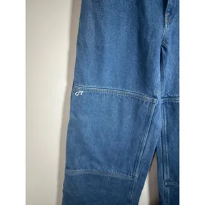 Mountex Wide Leg Double Knee Denim Utility Pants Medium Wash Blue Size 30 thumbnail 2