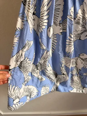 Maeve Anthropologie Mini Dress Sz 0 W Babydoll Blue Bird Print Open Tie Back thumbnail 7
