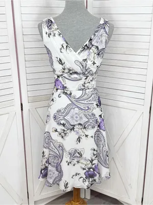 WHBM Floral Paisley Chiffon Fit Flare Sleeveless Dress White Purple Size 6 Fairy thumbnail 4
