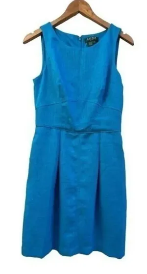 Lauren Ralph Lauren Size 6 Prussian Blue Textured Cotton‎ Dress Sleeveless Lined thumbnail 1