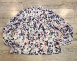 Steve Madden XS Xsmall Sheer Long Sleeve Smocked Blouse Purple Pink‎ Top thumbnail 1