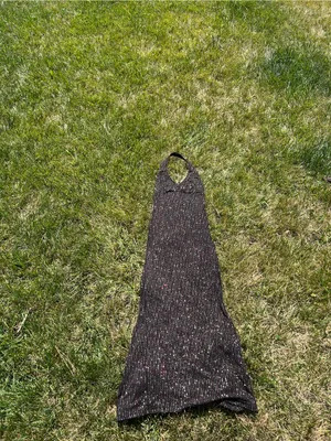 Vtg‎ Y2K City Triangles Black Sparkle Halter Maxi Dress Prom Gown size small thumbnail 3
