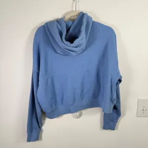Aerie Cozy Waffle Hoodie Blue Cropped Oversized Relaxed Lounge Womens Small thumbnail 7