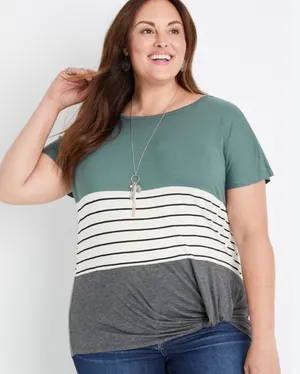 Maurice’s Flawless Green Striped Knot Tee •1X thumbnail 1