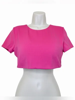 INGIA Hot Pink Short Sleeve Crop Top Stretch Athletic Tee Size S/M thumbnail 1