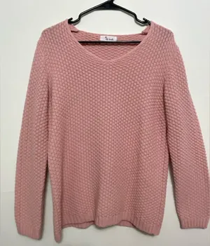 Algo Bonito Size S Pink Textured Knit SweaterV-Neck | Made in Spain/(A188)✨ thumbnail 1