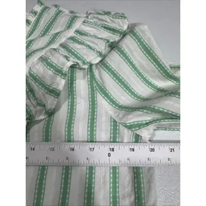 LOFT Green Striped Ruffle Long Sleeve Button Blouse M Cotton Top Peasant Modest thumbnail 9
