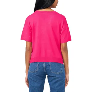 NWT Sam & Jess Short-Sleeve Embellished Sweater TA93148768AS Electric Pink M thumbnail 4