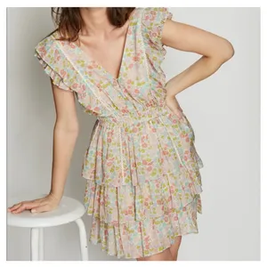Love The Label Mini Dress Small Pink Green Ines Floral Printed Tiered Ruffle thumbnail 9