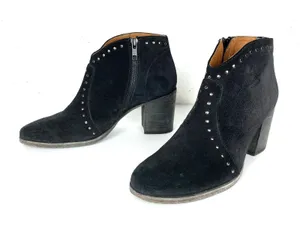 Frye Womens Nora Stud Side Zip Ankle Booties Black Suede Chunky Heel Size 7 thumbnail 1