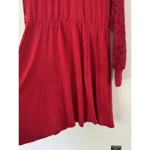 NWT Torrid Red At The Knee Jersey Lace Sleeve Mock Neck Skater Dress Size 1X thumbnail 8