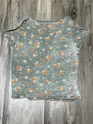 American Eagle Grayish Green Floral Waffle Knit Button-Front Baby Tee, Size M thumbnail 6