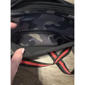 Neoprene Crossbody Camo Neoprene Fabric Black Red Crossbody Strap thumbnail 3