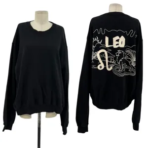 Good American Boyfriend Pullover Sweatshirt Leo Zodiac‎ Sign Black Size 3 Large thumbnail 2