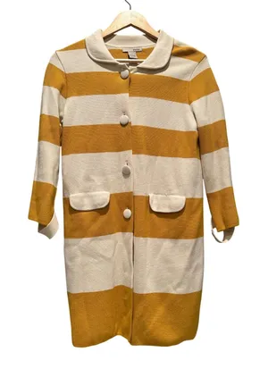 Evie Mustard Yellow‎ Striped Cardigan Sweater Small Preppy Knit thumbnail 1