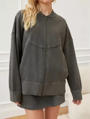 Urban Outfitters Jacket cotton oversized faye zip up womens Gray large boyfriend thumbnail 1