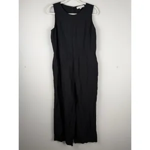 Loft Women's Jumpsuit Black‎ Linen Blend Sleeveless Wide Straight Pockets Size 8 thumbnail 7