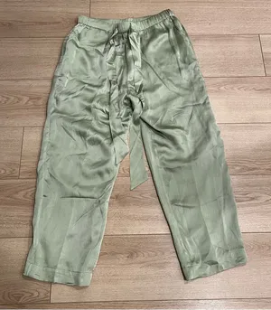 NWT Roller Rabbit Sage Green Satin Textured Drawstring Pull On Pants Size L thumbnail 1
