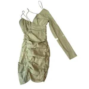 ZARA Linen Blend Asymmetric Olive Green Mini Dress XS Draped thumbnail 2