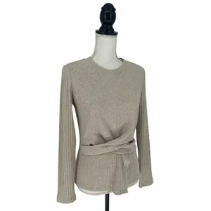 Tanya Taylor Kelsey Rib Knit Twist Front Long Sleeve Top‎ Beige M thumbnail 10