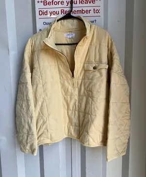 O'Neill Quilted Quarter Zip Pullover Jacket Butter Yellow Mock Neck XL thumbnail 1