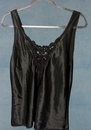 Vintage Black Lace Trim Satin Cami Top thumbnail 1