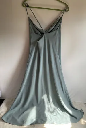 Show Me Your Mumu Verona Cowl Dress Size L Silver Sage Green Luxe Satin Slip Gown thumbnail 8