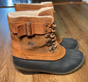 Sorel Fancy Lace II Womens size 7 Boots Brown Waterproof Leather Lace Up Duck thumbnail 1