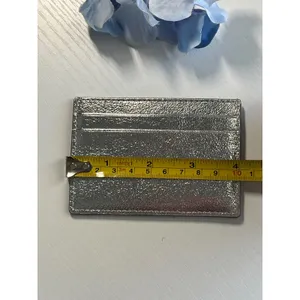 Kate Spade‎ New York Metallic Silver Leather Card Holder Wallet Gold Logo Logo thumbnail 4