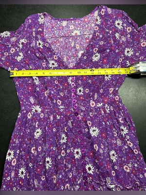 Handmade Purple Bohemian Size M Floral Button-Up Tiered Long Sleeve Maxi Dress thumbnail 3