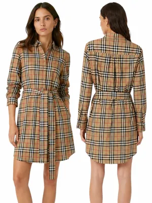 Burberry Giovanna Vintage Check Poplin Cotton Shirt Dress Beige Size 4 thumbnail 2