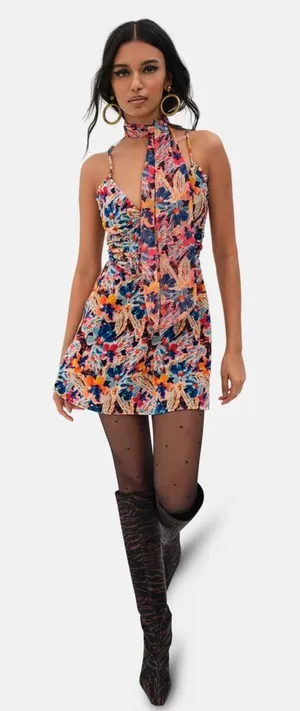 For Love & Lemons Velour Dress +Scarf to Match Revolve Exclusive Abstract NWT thumbnail 1