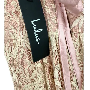 NWT Lulus Lace Up Back Lace‎ Maxi Dress Deep V Neck High Slit Blush Pink Size XS thumbnail 4