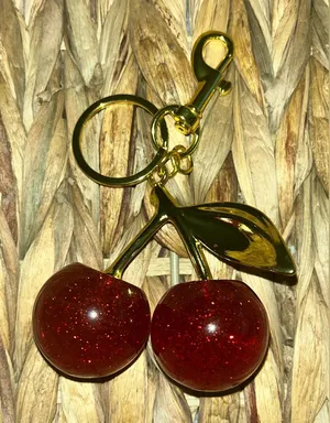 Boutique 🔴Cherry Keychain/Bag Charm Gold & Red thumbnail 1