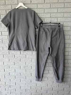 Mandala Scrub Set Charcoal Grey V Neck Top High Waisted Joggers Size Medium thumbnail 8
