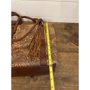 Patricia Nash Tooled Leather Fringe Tote Bag Purse Brown Floral‎ Western thumbnail 10