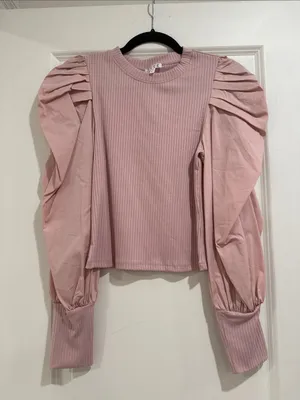 TCEC Dusty Pink Ribbed Puff-Sleeve Long Sleeve Top thumbnail 1
