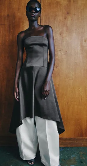 BNWT Zara Dark Gray ZW Collection Asymmetric Satin Dress thumbnail 1