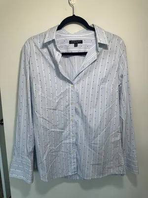 Banana Republic Riley Shirt Size 10 Blue White Striped Polka Dot Long thumbnail 1