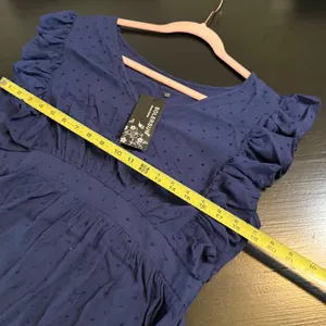 Solersun Womens Navy Blue Swiss Dot‎ Ruffle Sleeve V-Neck Mini Dress Large NWT thumbnail 7