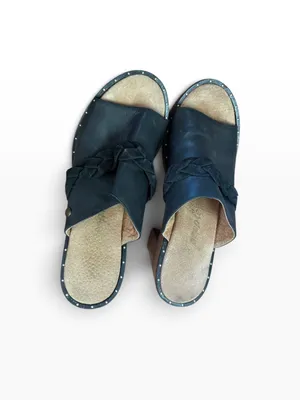 Free people size 38 8 chunky leather Black Braided Open-Toe Clog Mules thumbnail 2