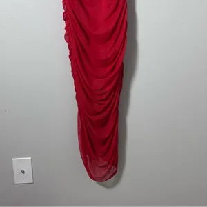 Wild Fable Women Elegant Red Spaghetti‎ Strap Dress Ruched Mesh Dress Sheer M thumbnail 4