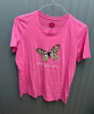 Life is Good Womens Pink Butterfly Spread Good Vibes Graphic Tee Shirt Large thumbnail 1