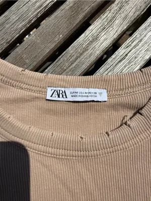 ZARA Short Sleeve Ribbed Tee in Taupe Beige thumbnail 2